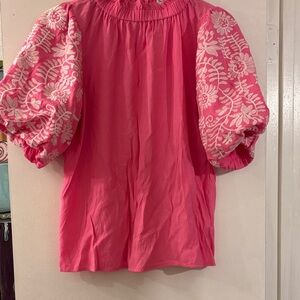 THML Pink Blouse with White Embroidery